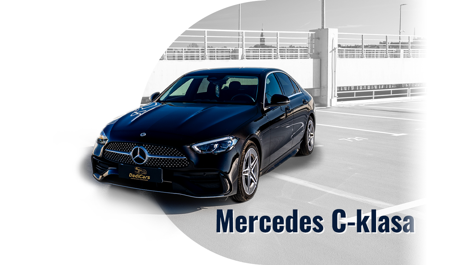 Czarny Mercedes C-klasa 200D na szarym tle